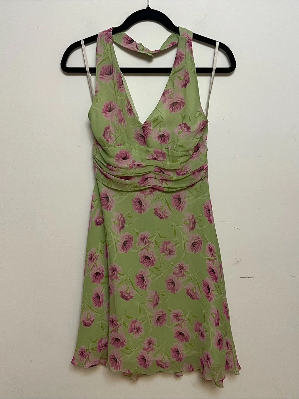 Vintage 90s Signature by Robbie Bee 100% Silk Halter Dress Floral Fairycore 10P